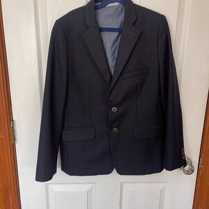 Nordstrom Boys Navy Blazer with Plaid Lining on sleeves